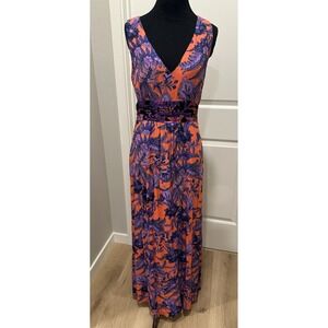 Maeve Orange and Purple Floral Maxi Dress